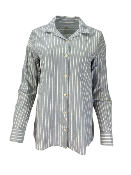 STEVEN ALAN Women's Navy Gathered Work Striped Long Sleeve Casual Shirt NWT