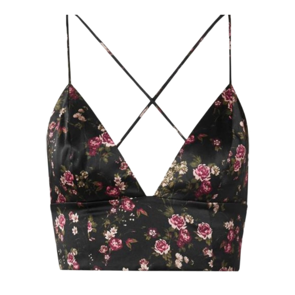 CAMI Women's Black Dark Rose Cropped Top #006 NWT