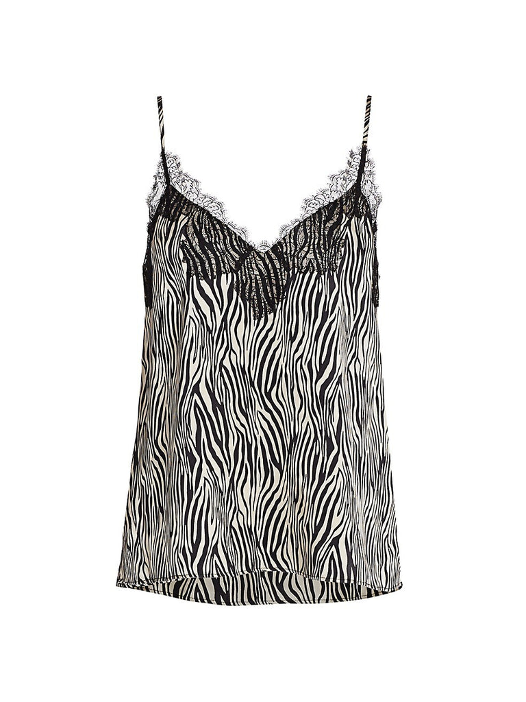 CAMI Women's Black Zebra V-Neck Top #400 NWT