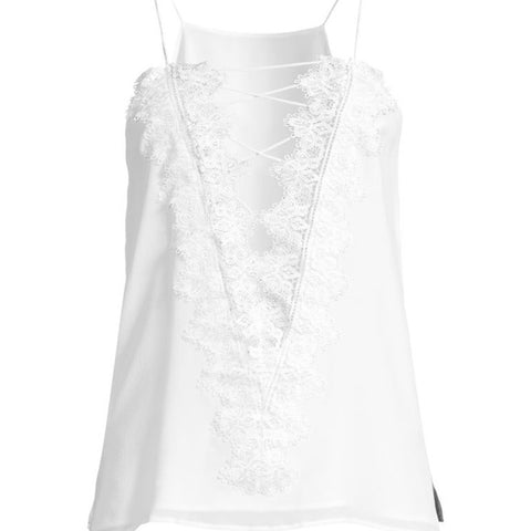 CAMI Women's White Racer Cut Out Top #930 S NWT