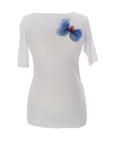 9FASHION Maternity Women's Gaya White Butterfly Top Sz S $69 NEW