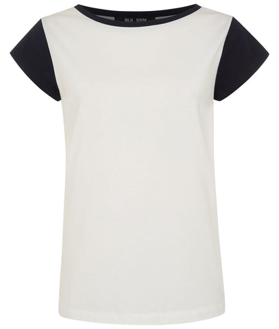 BLK DNM Women's Ivory/Navy Cap Sleeve Shirt #BFTJ02 $90 NWT