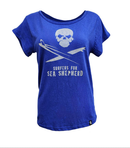 HoodLamb Women's Blue Surfers For Sea Shepherd T-Shirt 420 NWT