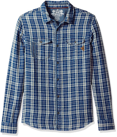 Buffalo David Bitton Men's Indigo Plaid Sabera Button-up Shirt BM19937 $69 NEW