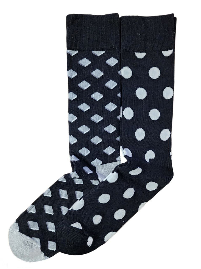 HAPPY SOCKS Men's Black Cotton Crew 2-pack B&W Stretchy Socks Size 8-12 NWT