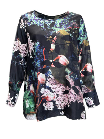 Marina Rinaldi Women's Nero Bahamas Printed Silk Blouse NWT