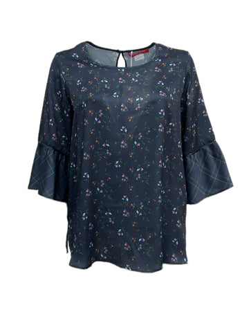 Marina Rinaldi Women's Navy Baltico Floral Printed Blouse NWT