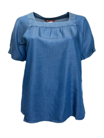 Marina Rinaldi Women's Blue Baltico Lyocell Short Sleeve Denim Top NWT