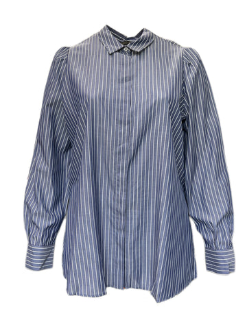 Marina Rinaldi Women's Blue Baltico Striped Button Down Shirt NWT