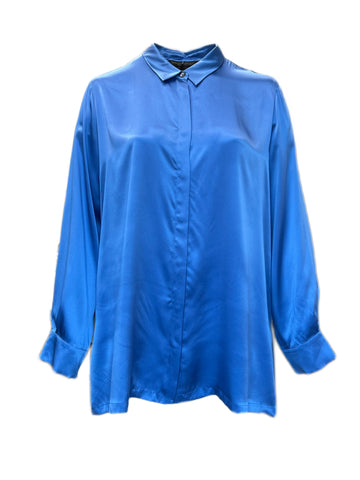 Marina Rinaldi Women's Blue Baluardo Button Down Silk Shirt Size 24W/33 NWT