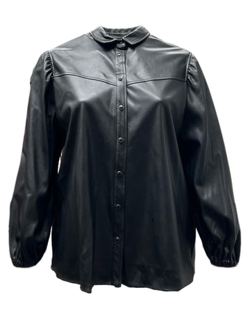 Marina Rinaldi Women's Black Banchisa Faux Leather Shirt NWT