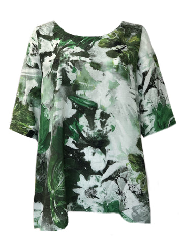 Marina Rinaldi Women's Green Barbados Printed Silk Blouse NWT