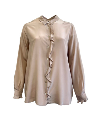 Marina Rinaldi Women's Beige Barolo Button Down Silk Shirt NWT