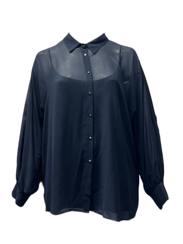 Marina Rinaldi Women's Navy Basic Button Down Shirt NWT