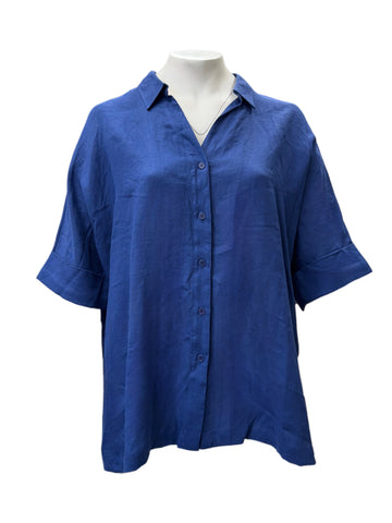 Marina Rinaldi Women's Blue Basilica Button Down Shirt NWT