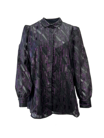 Marina Rinaldi Women's Nero Basilico Button Down Sheer Blouse NWT