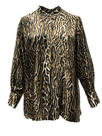 Marina Rinaldi Women's Brown Bellezza Animal Print Shirt NWT