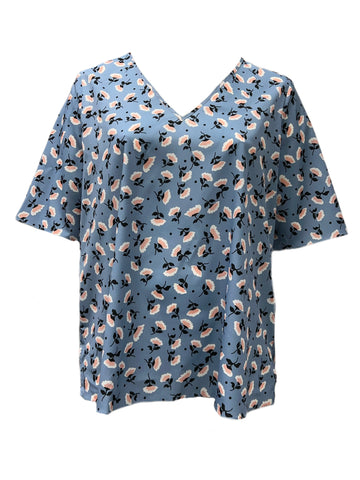 Marina Rinaldi Women's Blue Berna Floral Print Top Size 20W/29 NWT