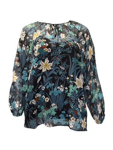 Marina Rinaldi Women's Black Betulla Floral Print Blouse NWT