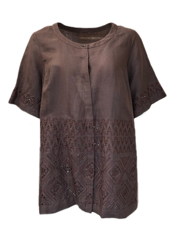 Marina Rinaldi Women's Brown Big Button Down Flax Shirt NWT