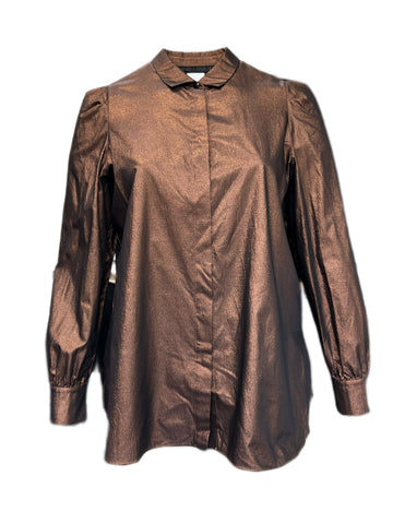 Marina Rinaldi Women's Bronze Bilione Button Down Shirt NWT