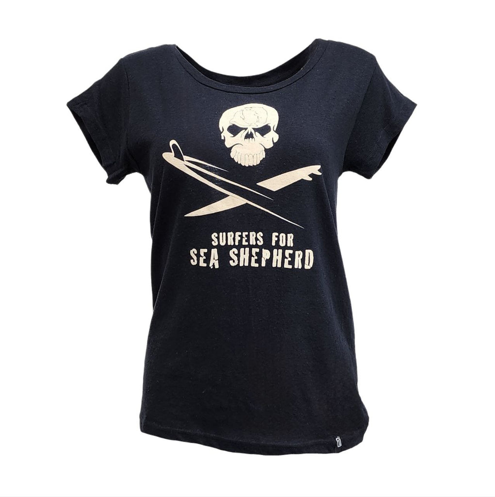 HoodLamb Women's Black Surfers For Sea Shepherd T-Shirt 420 NWT