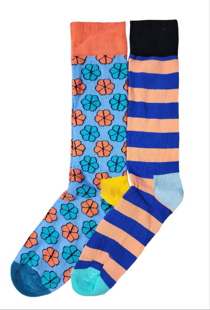 HAPPY SOCKS Men's Blue Cotton Crew Clower 2-Pack Socks Size 8-12 NWT