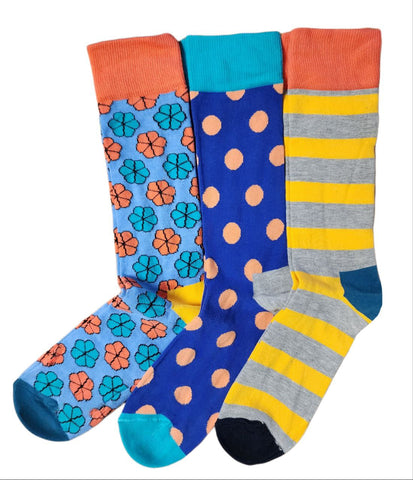 HAPPY SOCKS Men's Blue Cotton Crew Clower 3-Pack Socks Size 8-12 NWT