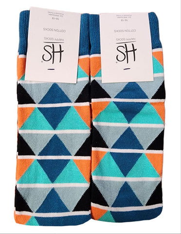 HAPPY SOCKS Men's Blue Cotton Triangles Crew Sock 2 Pairs Set Size 8-12 NWT