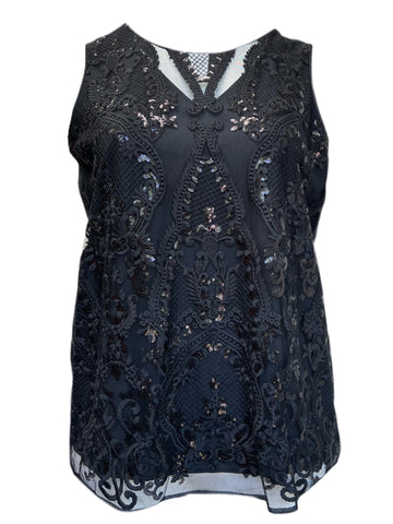 Marina Rinaldi Women's Nero Boemia Embroidered Sleeveless Top NWT