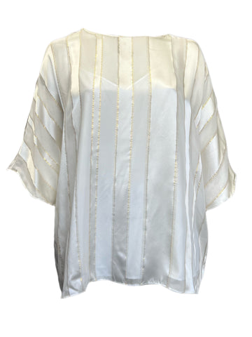 Marina Rinaldi Women's Ivory Bonbon Silk Blouse NWT