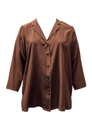 Marina Rinaldi Women's Brown Brina Button Down Silk Shirt NWT