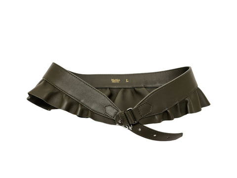 Max Mara Women's Kaki Burgos Leather Closure Belt Size L NWT
