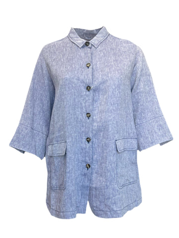 Marina Rinaldi Women's Blue Capraia Button Down Flax Shirt