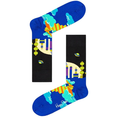 HAPPY SOCKS Men's Blue City X Combed Cotton Crew Socks Size 8-12 NWT