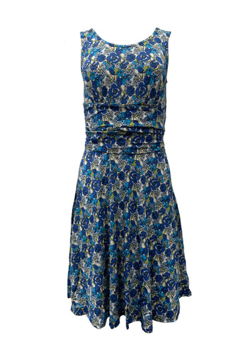 Leota Women's Blue Compass Rose A-Line Stretchy Midi Dress #1001 NWT