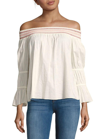 LOVESHACKFANCY Women's Pink Daisy Off-the-Shoulder Top $235 NWT