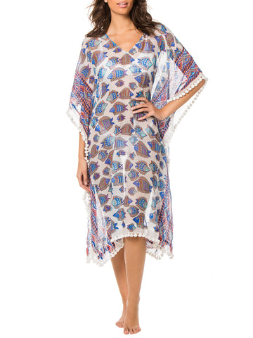 ROBERTA ROLLER RABBIT Women's Royal Blue Dipson Asia Kaftan $195 NEW