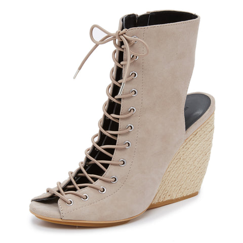 REBECCA MINKOFF Women's Elle Sand Suede Lace-Up Wedges $195 NIB