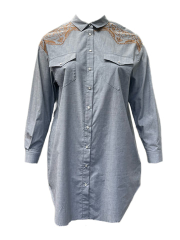 Marina Rinaldi Women's Blue Fabula Cotton Tunic Shirt NWT