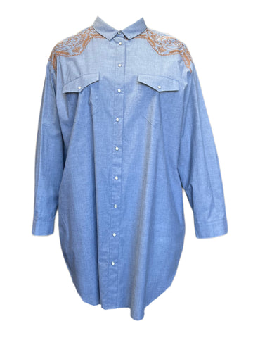 Marina Rinaldi Women's Blue Fabula Button Closure Tunic NWT