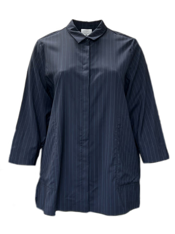 Marina Rinaldi Women's Navy Faggio Striped Button Down Shirt Size 22W/31 NWT