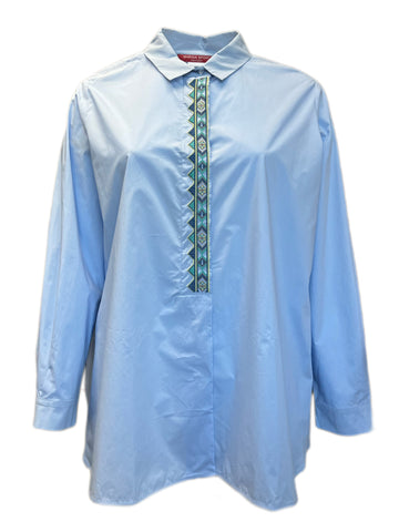 Marina Rinaldi Women's Blue Falco Button Down Cotton Shirt NWT