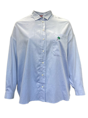 Marina Rinaldi Women's Blue Falesia Button Down Cotton Shirt Size 12W/21 NWT