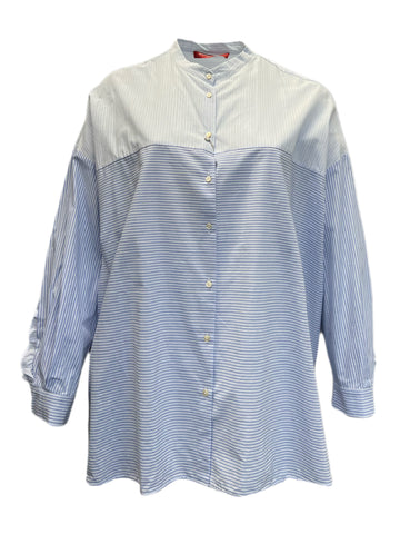 Marina Rinaldi Women's Blue Famoso Button Down Cotton Shirt