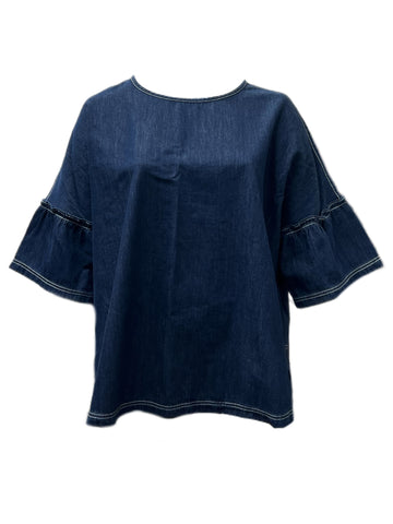 Marina Rinaldi Women's Blue Farsetto Cotton Blouse NWT