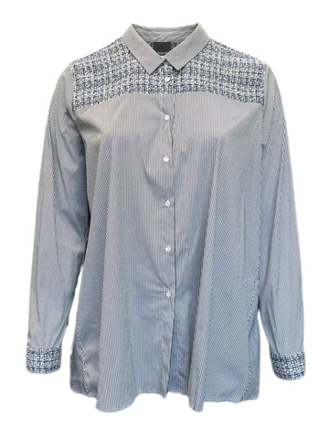 Marina Rinaldi Women's Grey Febo Striped Button Down Shirt Size 18W/27 NWT