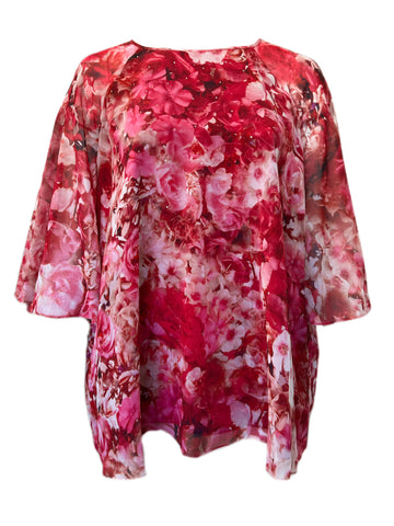 Marina Rinaldi Women's Pink Festival Floral Printed Blouse NWT