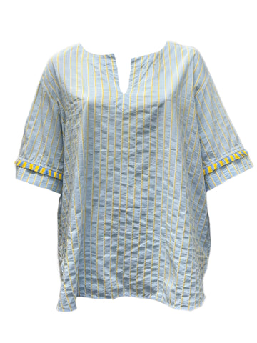 Marina Rinaldi Women's Blue Filologo Striped Top NWT