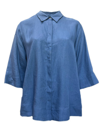 Marina Rinaldi Women's Blue Filomena Button Down Flax Shirt NWT